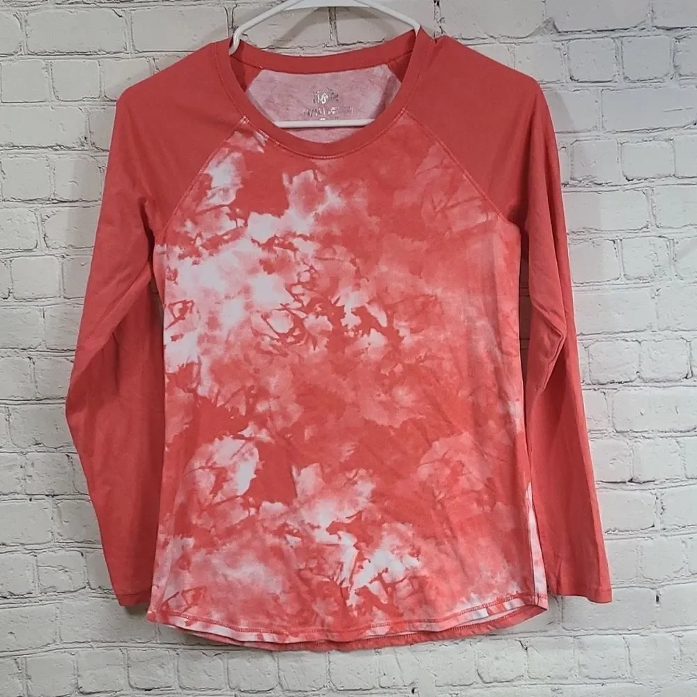 Justice Girls 14/16 Orange Tie Dye Sporty Raglan Long Sleeve Tee Knit Top Tshirt